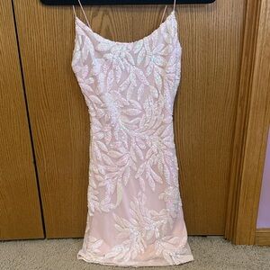 Windsor Pink Sequin Leaf-Embellished Mini Dress